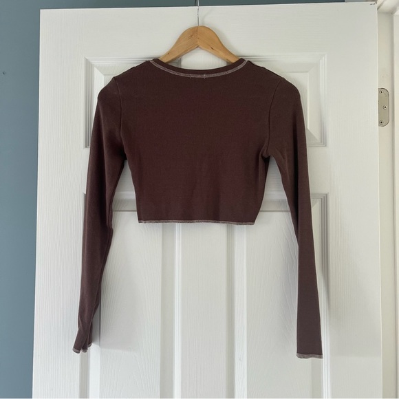 Garage Long Sleeve Brown Crop Top NWT - Picture 6 of 7